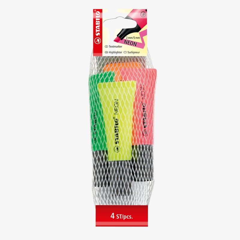 STABILO STABILO NEON Highlighter - Pack of 4 - Assorted Colours