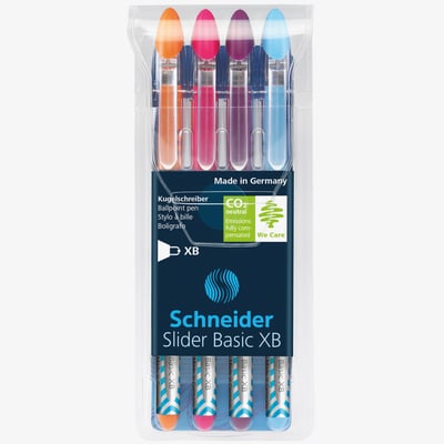 Schneider Schneider Slider Basic Ballpoint Pens - Extra Broad - Assorted Colours (Pack of 4)