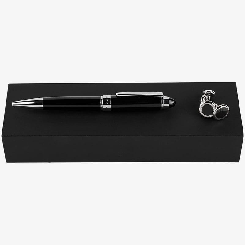 Hugo Boss Hugo Boss Icon Ballpoint Pen Gift Set - Black Chrome Trim with Cufflinks