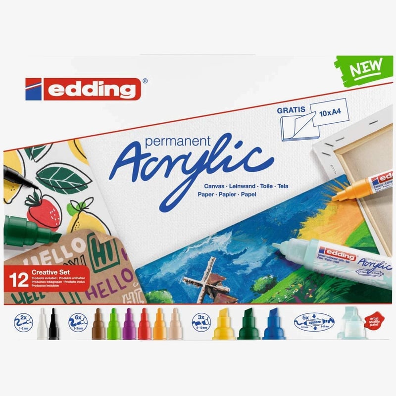 Edding Edding Acrylic Paint Markers - Creative Set - Basic Colours (Pack of 12)