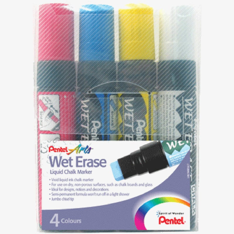 Pentel Pentel Jumbo Wet Erase Chalk Markers - Assorted Colours (Pack of 4)