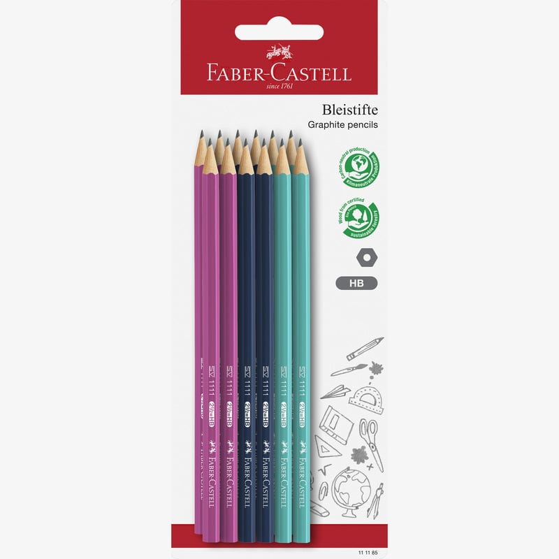 Faber-Castell Faber-Castell 1111 Graphite Pencil - Coloured HB (Blister of 12)