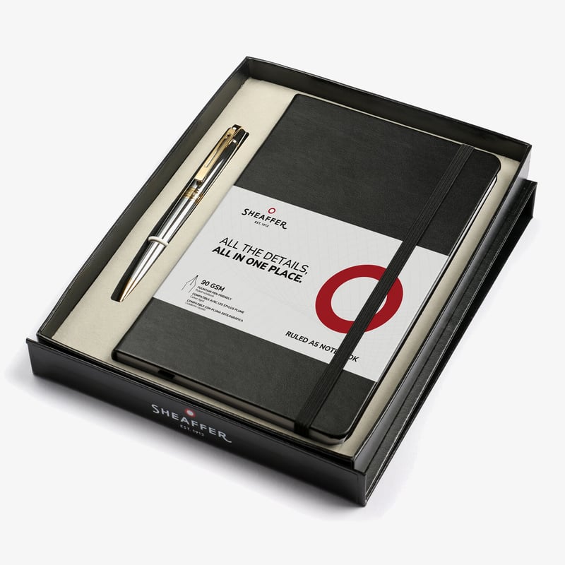 Sheaffer Sheaffer 300 Ballpoint Pen Gift Set - Bright Chrome Gold Trim with A5 Notebook