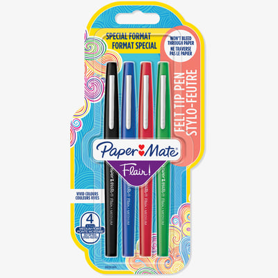 Papermate Papermate Flair Original Fibre Tip Pen - Medium - Standard Colours (Blister of 4)