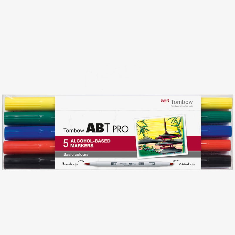 Tombow Tombow ABT PRO Markers - Basic Colours (Pack of 5)