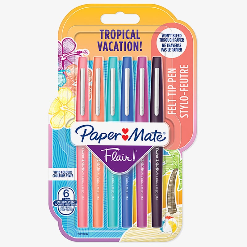 Papermate Papermate Flair Original Fibre Tip Pen - Medium - Tropical Colours (Blister of 6)