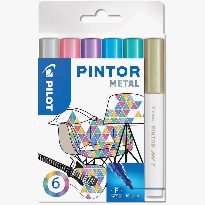 Pilot Pilot Pintor Marker Pen - Fine Bullet Tip - Metallic Colours (Pack of 6)