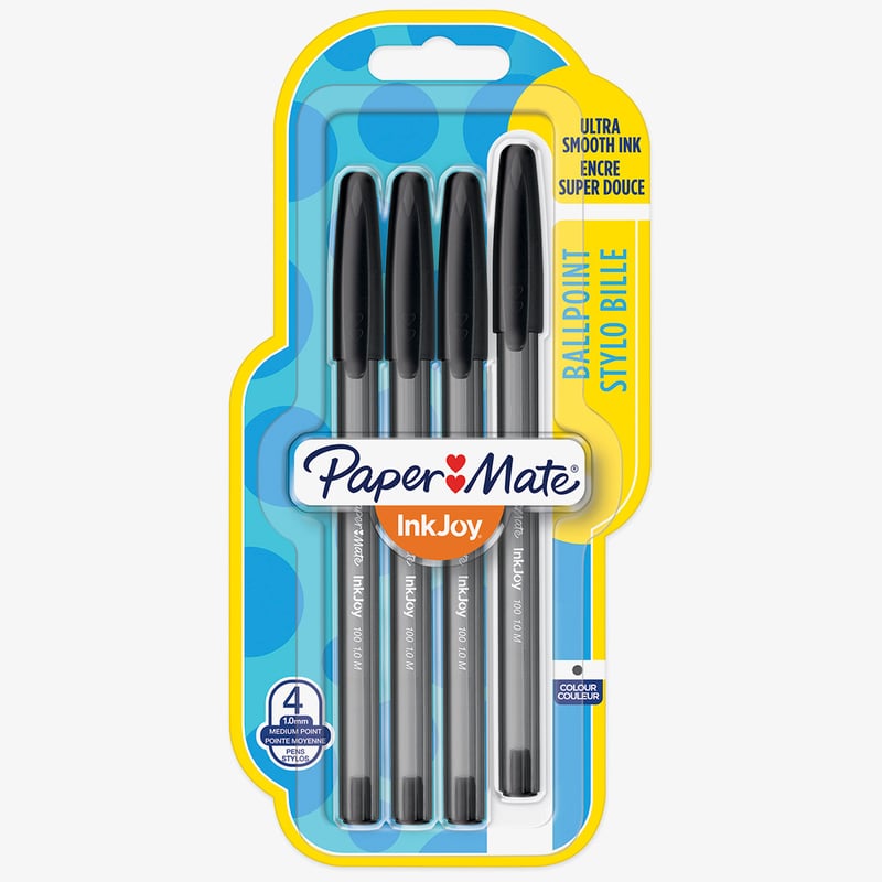 Papermate Papermate Inkjoy 100 Capped Ballpoint Pen - Medium - Black (Blister of 4)