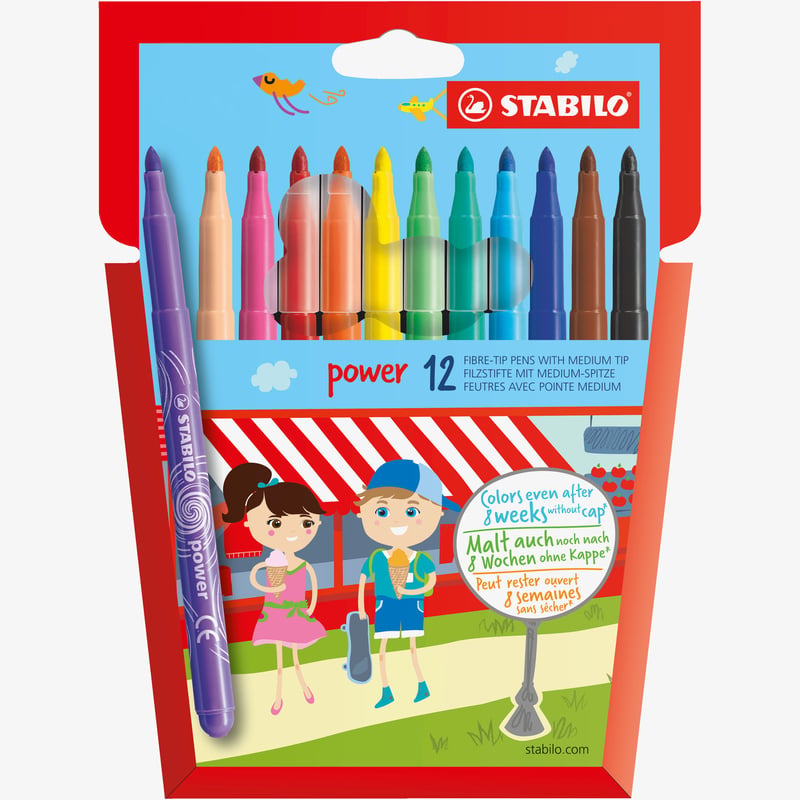 STABILO STABILO power Fibre Tip Pen - Wallet of 12 - Assorted Colours
