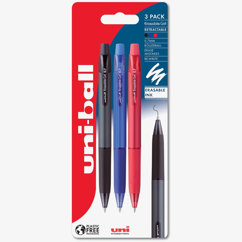 Uni-Ball Uni-Ball URN-181-07 Eraseable Retractable Rollerball Pen - Assorted Colours (Pack of 3)