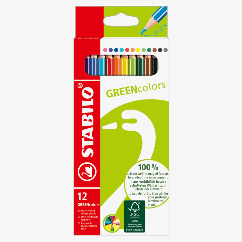 STABILO STABILO GREENcolors Colouring Pencil - Wallet of 12 - Assorted Colours