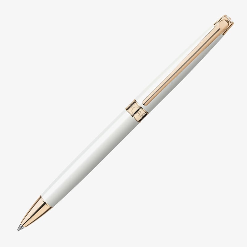 Caran d'Ache Caran d'Ache Léman Slim Ballpoint Pen - White Lacquer Rose Gold Trim