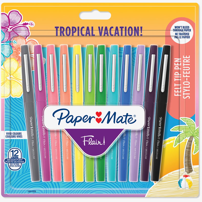 Papermate Papermate Flair Original Fibre Tip Pen - Medium - Tropical Colours (Blister of 12)