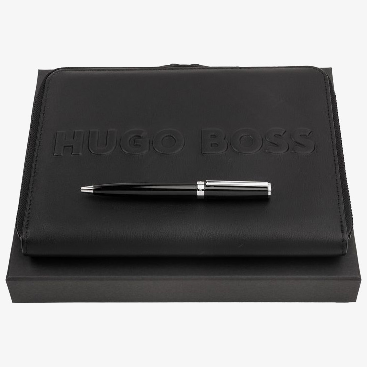 Hugo Boss Hugo Boss Gear Ballpoint Pen Gift Set - Black Chrome Trim with Conference Folder