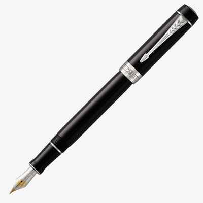 Parker Duofold Classic Fountain Pen - Centennial Black Chrome Trim