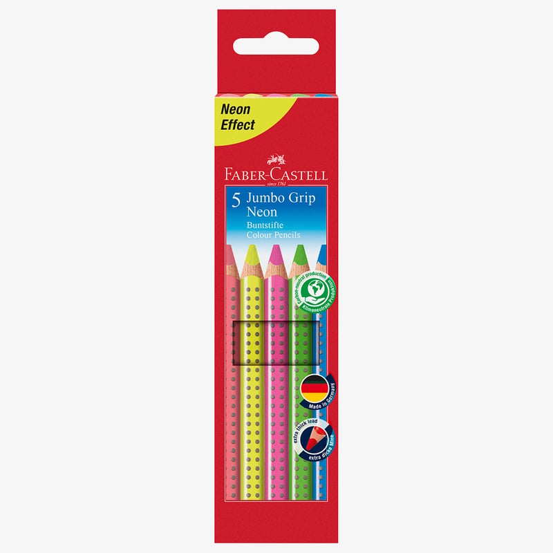 Faber-Castell Faber-Castell Jumbo Grip Colouring Pencils - Assorted Neon Colours (Pack of 5)
