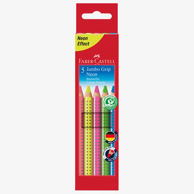 Faber-Castell Faber-Castell Jumbo Grip Colouring Pencils - Assorted Neon Colours (Pack of 5)