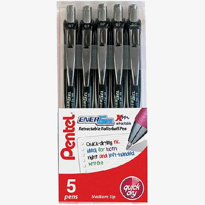 Pentel Pentel EnerGel XM Retractable Rollerball Pen - 0.7mm - Black (Pack of 5)