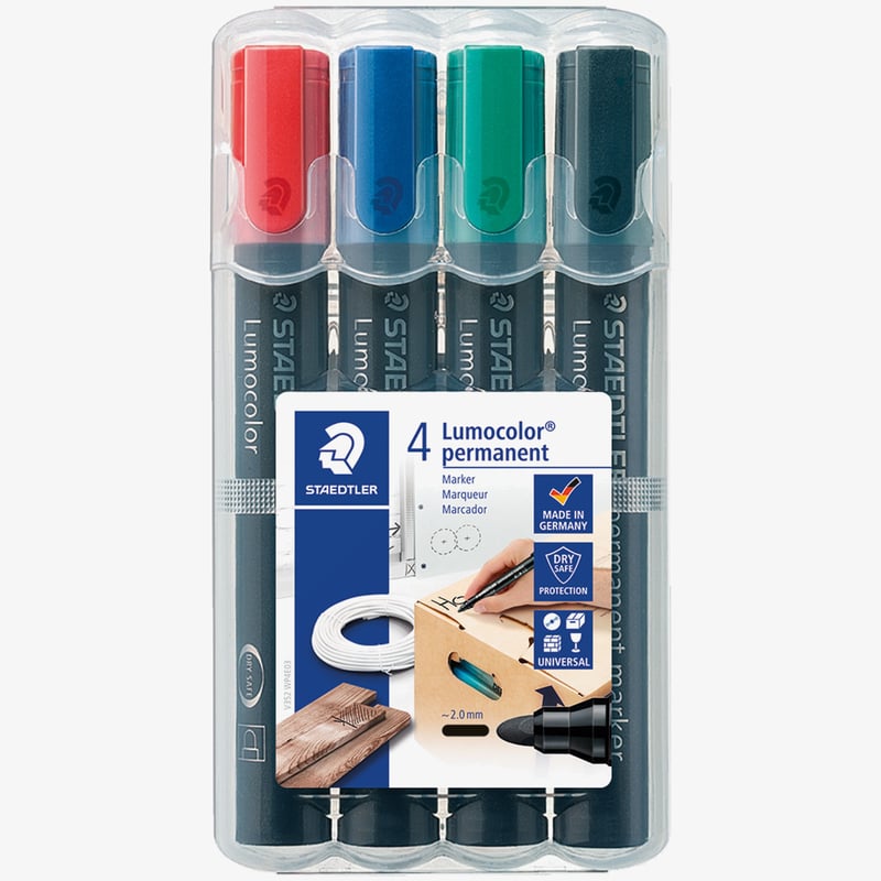 Staedtler Staedtler Lumocolor Permanent Marker - Bullet Tip - Assorted Colours (Pack of 4)
