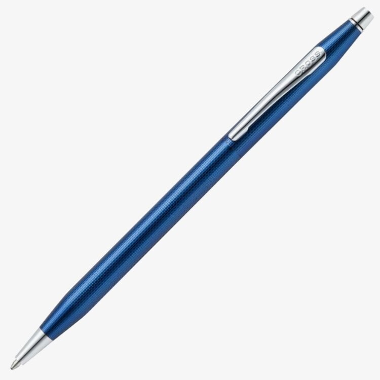 Cross Cross Classic Century Ballpoint Pen - Cobalt Blue Engraved Diamond Pattern with Chrome Trim