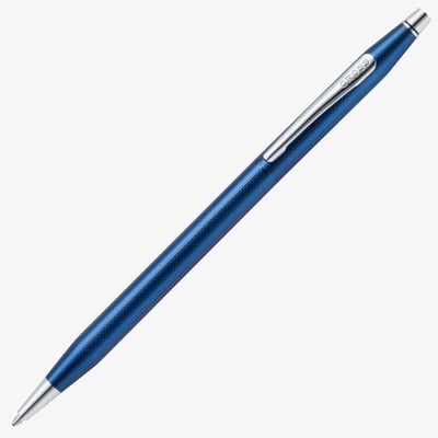 Cross Classic Century Ballpoint Pen - Cobalt Blue Engraved Diamond Pattern with Chrome Trim