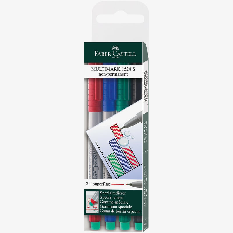 Faber-Castell Faber-Castell Multimark Non-Permanent Marker - Super Fine - Assorted Colours (Pack of 4)