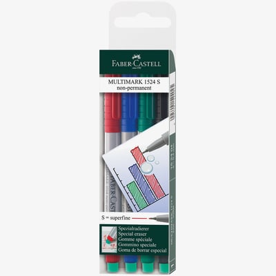 Faber-Castell Faber-Castell Multimark Non-Permanent Marker - Super Fine - Assorted Colours (Pack of 4)