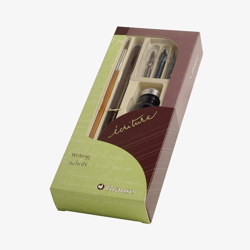 Brause Brause Calligraphy Set -  3 Writing Nibs with Dip Pen & Ink Bottle