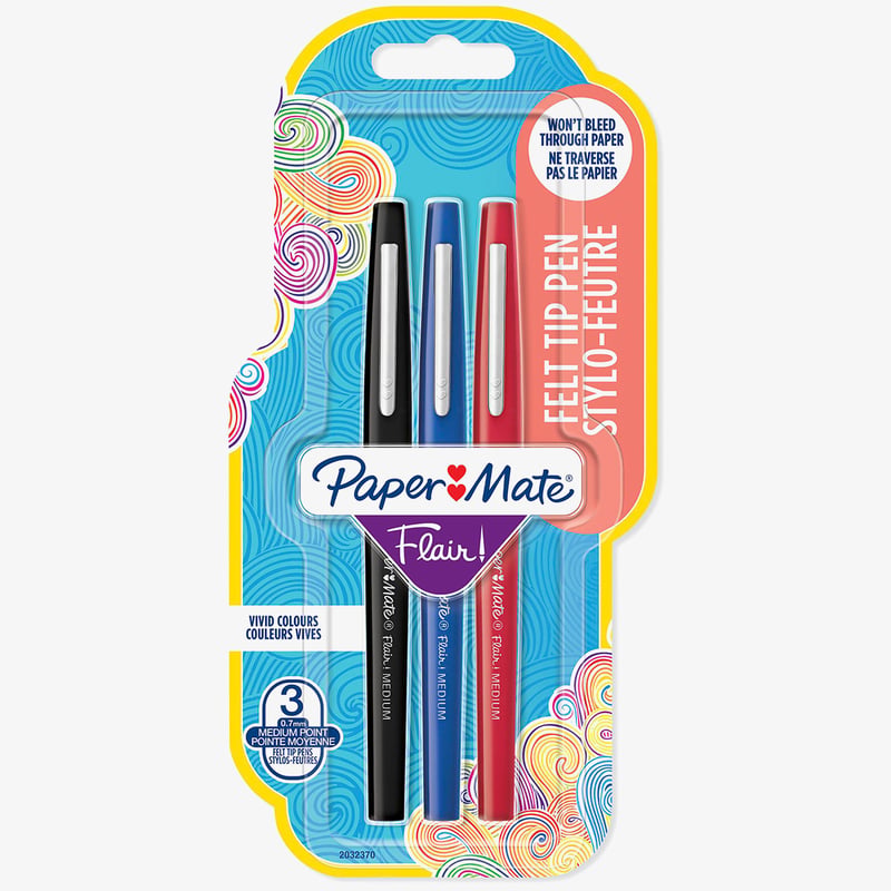 Papermate Papermate Flair Original Fibre Tip Pen - Medium - Standard Colours (Pack of 3)