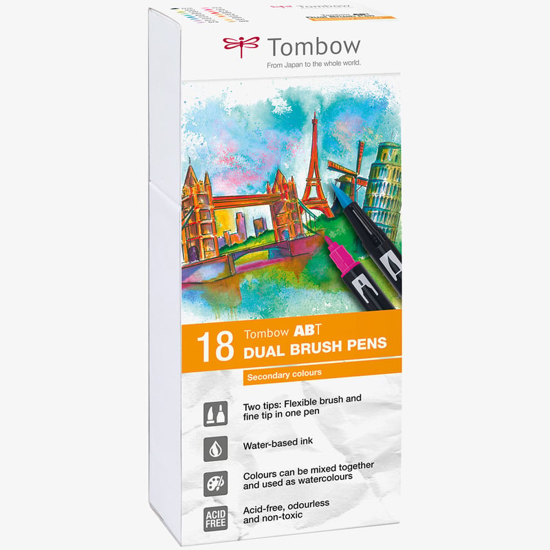 Tombow Tombow ABT Dual Brush Pens - Secondary Colours (Pack of 18)