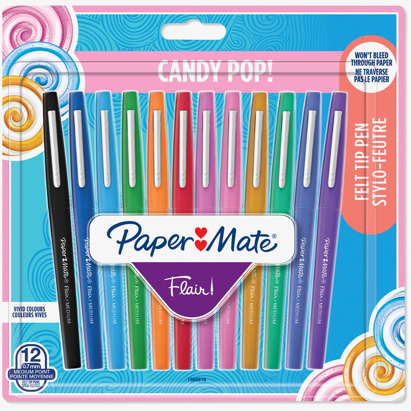 Papermate Papermate Flair Original Fibre Tip Pen - Medium - Candy Colours (Pack of 12)