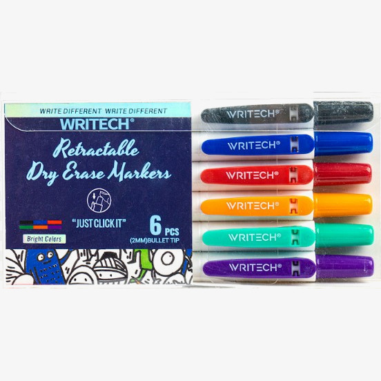 Writech Writech Retractable Whiteboard Marker - Assorted (Pack of 6)