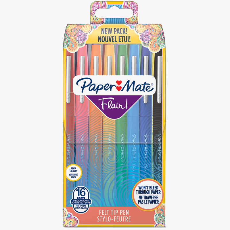 Papermate Papermate Flair Original Fibre Tip Pen - Medium - Crisp Colours (Pack of 16)