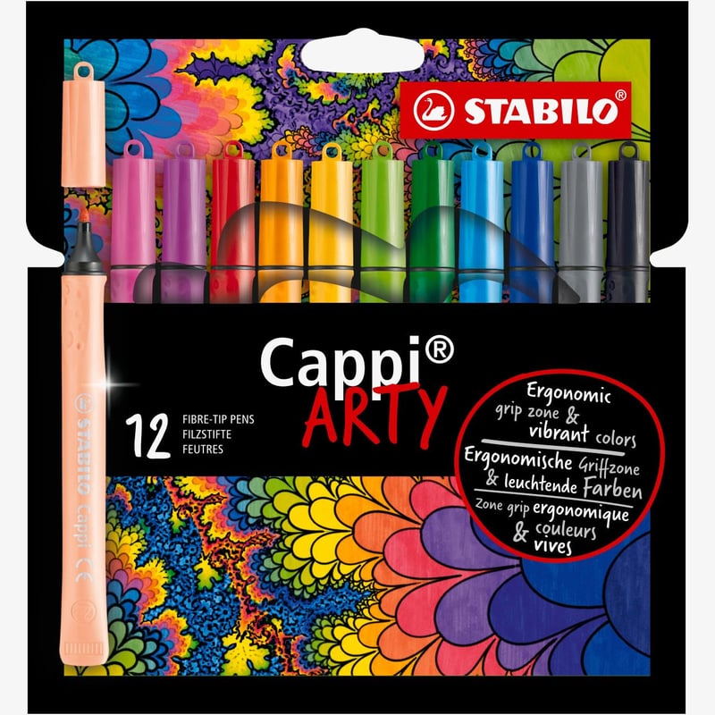 STABILO STABILO Cappi ARTY Fibre Tip Pen - Wallet of 12 - Assorted Colours + 1 cap-ring