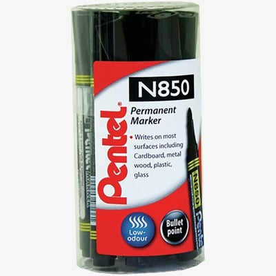 Pentel Pentel N850 Permanent Marker - Bullet Tip - Black (Tub of 12)