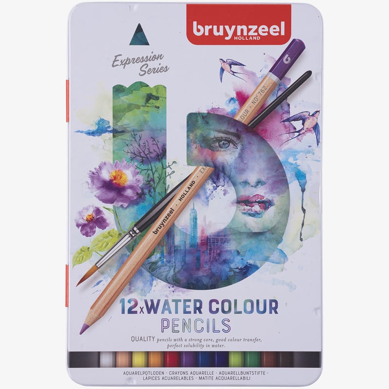 Bruynzeel Bruynzeel Expression Watercolour Pencils - Assorted Colours (Tin of 12)