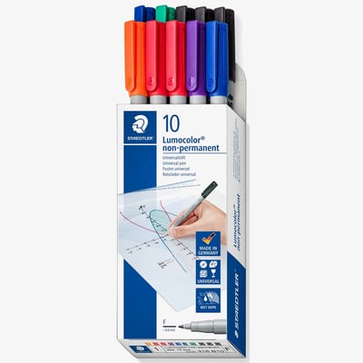 Staedtler Lumocolor Non-Permanent Markers - Fine - Assorted Colours (Pack of 10)