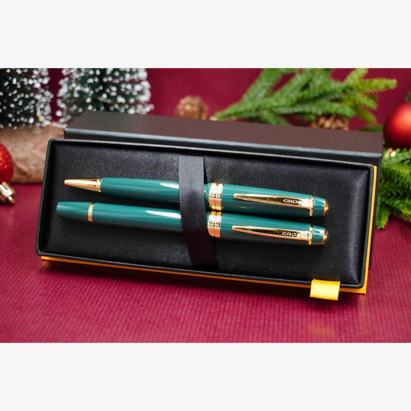 Cross Cross Bailey Light Ballpoint Pen & Fountain Pen Gift Set - Green Gold Trim