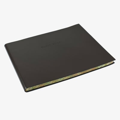 Papuro Torcello Leather Visitors Book - Brown with Marbled Edges