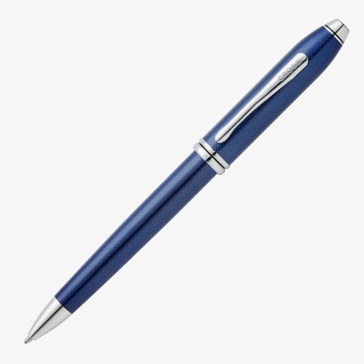 Cross Cross Townsend Ballpoint Pen - Cobalt Blue Engraved Diamond Pattern with Chrome Trim