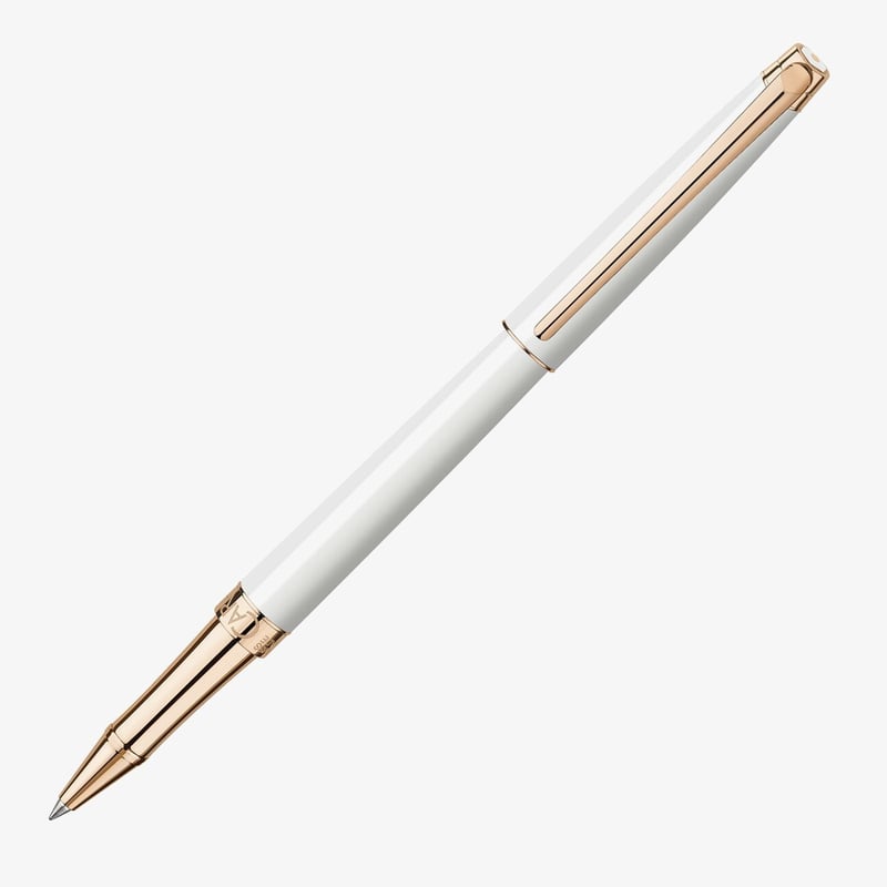 Caran d'Ache Caran d'Ache Léman Slim Rollerball Pen - White Lacquer Rose Gold Trim