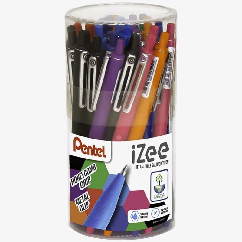 Pentel Pentel iZee Retractable Ballpoint Pen - 1.0mm - Assorted Colours (Tub of 30)
