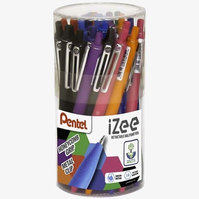 Pentel Pentel iZee Retractable Ballpoint Pen - 1.0mm - Assorted Colours (Tub of 30)