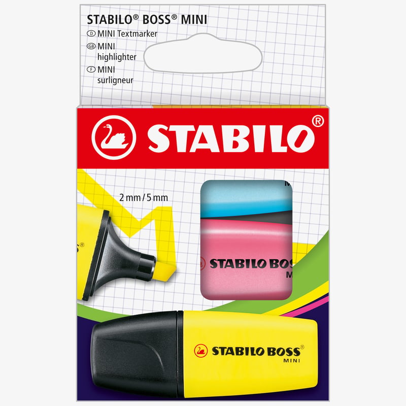 STABILO STABILO BOSS MINI Highlighter - Wallet of 3 - Assorted Colours