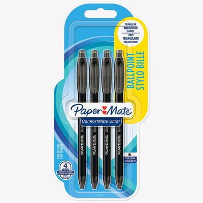Papermate Comfortmate Ultra Retractable Ballpoint Pens - Black (Blister of 4)