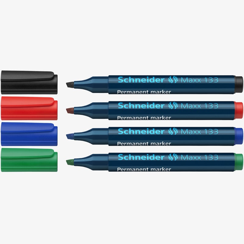 Schneider Schneider Maxx 133 Permanent Markers - Chisel Tip - Assorted Colours (Pack of 4)