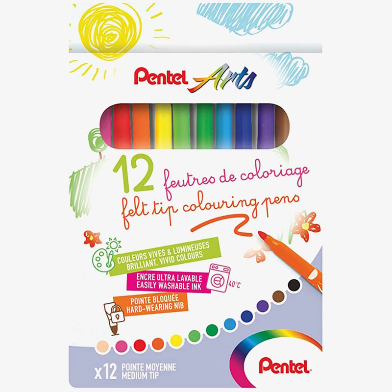 Pentel Pentel Arts Colouring Fibre Tip Pens - Medium (Pack of 12)
