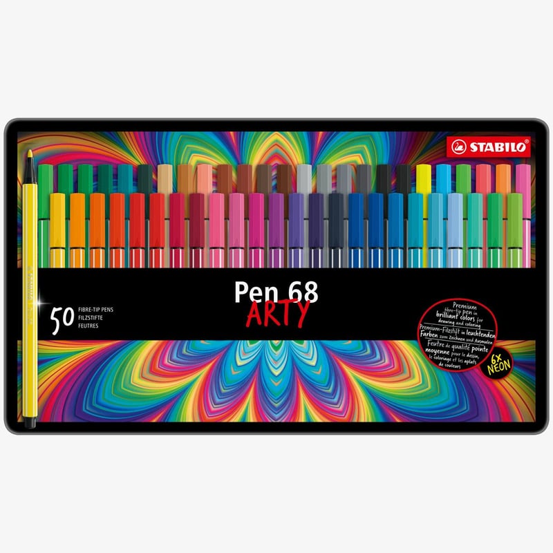 STABILO STABILO Pen 68 Fibre Tip Pen - ARTY -  Assorted Colours (Tin of 50)