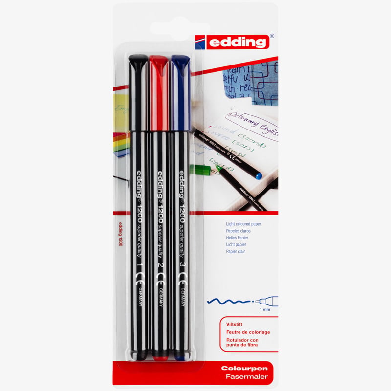 Edding Edding 1200 Fibre Tip Pens - Assorted Colours (Blister of 3)