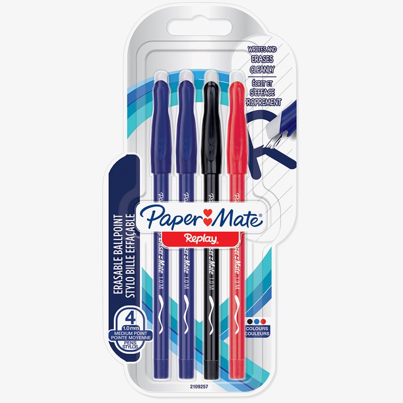 Papermate Papermate Replay Erasable Ballpoint - Medium - Assorted Colours (Blister of 4)